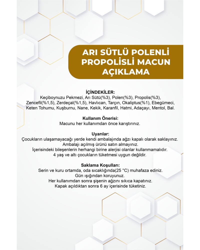 Arı Sütlü Polenli Propolisli Macun 230gr
