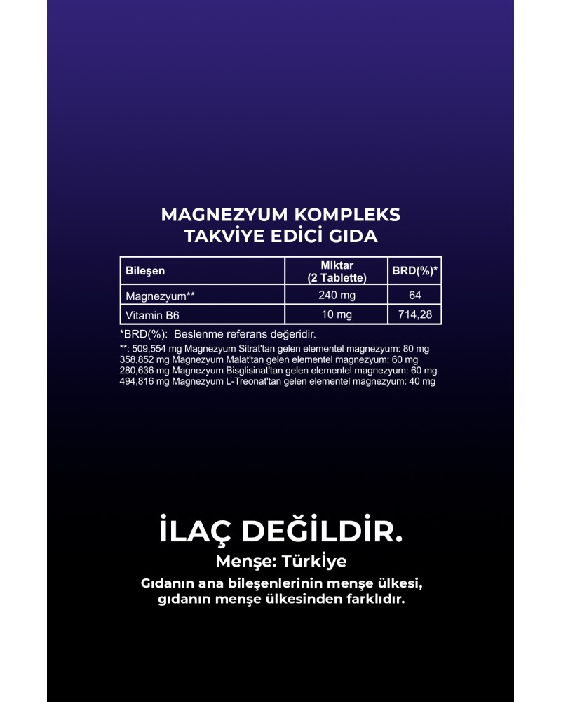 MAGNEZYUM KOMPLEKS TAKVİYE EDİCİ GIDA 60 TABLET -